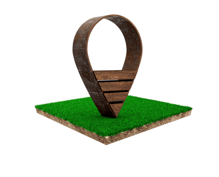 Wooden location pin icon on cubical soil land geology cross section with green grass png