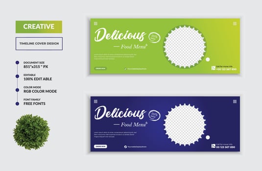 Delicious Fast Food culinary ads and Italian food banner template, Fresh Healthy food social media cover template, Restaurant promotion web banner social media post cover template vector