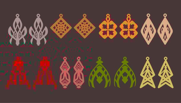 A collection of Earrings templates with geometric and abstract shapes. Isolated stencils pattern suitable for handmade work, laser cutting and printing. Jewelry Template. vector