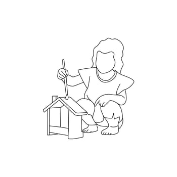 girl kid playing line art creative design vector