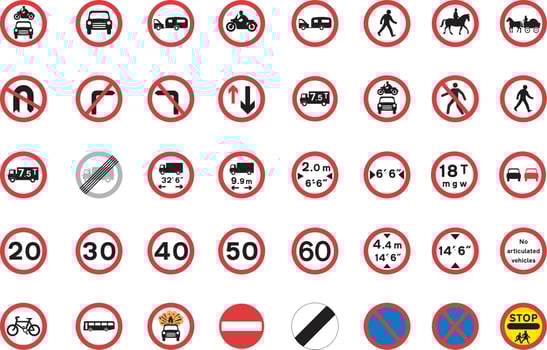 A vector collection of circular road traffic signs