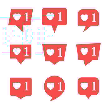 Set of nine notifications in social media with heart. Vector illustration.