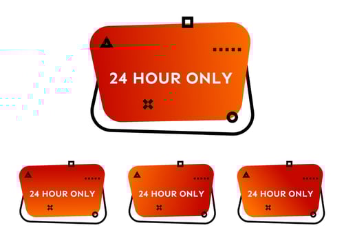 24 Hour Only. Set of four orange geometric trendy banners. Modern gradient shape with promotion text. Vector illustration.