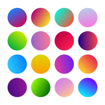 Round Gradients spheres. Set of sixteen trendy multicolored Gradients. Vector illustration