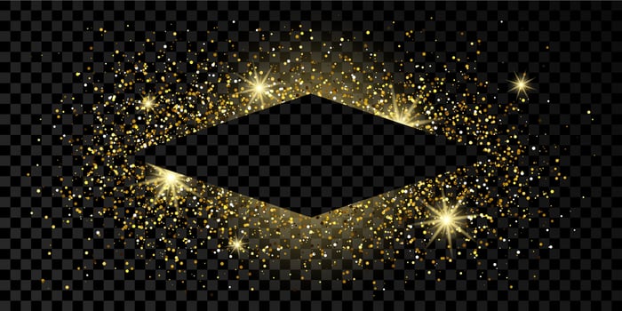 Golden rhombus frame with glitter, sparkles and flares vector
