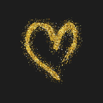Gold glitter doodle heart on dark background. Gold grunge hand drawn heart. Romantic love symbol. Vector illustration.