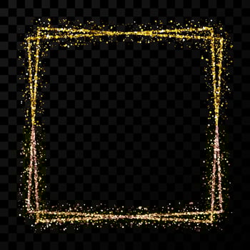 Gold double square frame. Modern shiny frame with light effects isolated vector