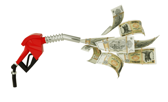 3d rendering of new Moldovan leu notes coming out from fuel pump. red fuel nozzle with Moldovan leu flying around png