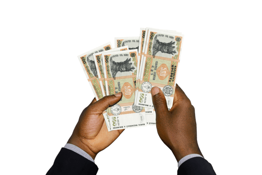 Black Hands in suit holding 3D rendered Moldovan leu notes png
