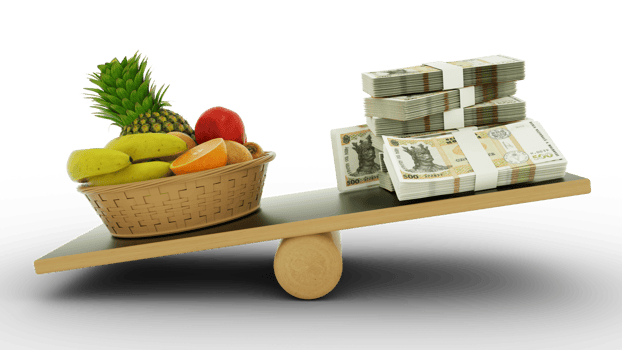Inflation in Moldova, Weighing Moldovan currency against foodstuffs, high cost of living, 3d rendering png