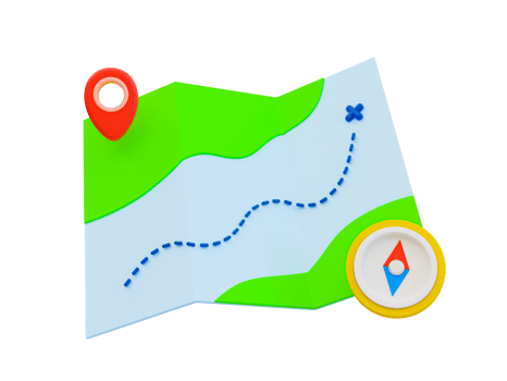 3d minimal travel map icon. Vacation trip. Recreational time concept. Map with a compass and location icon. 3d illustration. png
