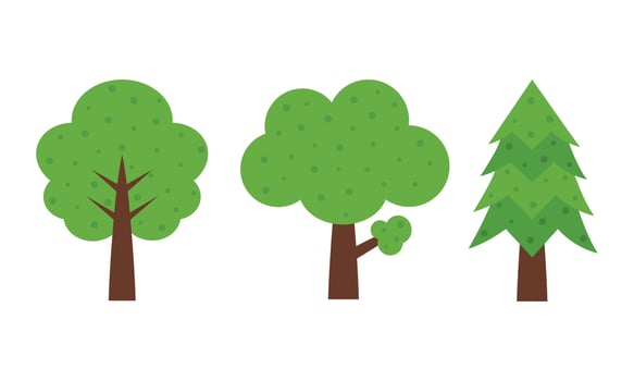Free flat tree cartoon vector set. Hand drawn illustration collection.
