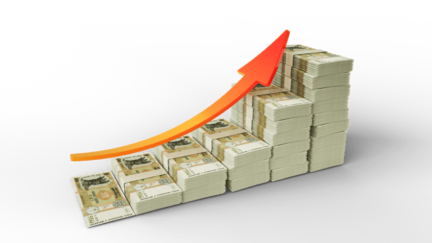 Financial growth sign made of stacks of Moldovan Leu notes. 3D Rendering of Moldovan money arranged in the form of a bar graph isolated on transparent background png
