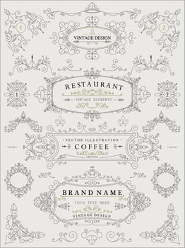 Decorative thin retro elements, Victorian frame, divider, border, vintage vector illustration