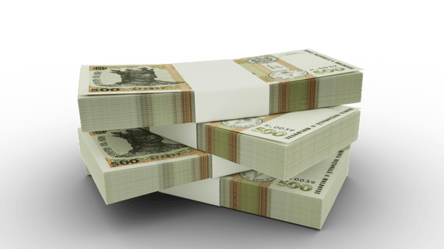 3d rendering of Stack of Moldovan leu notes. Few bundles of Moldovan currency isolated on transparent background png