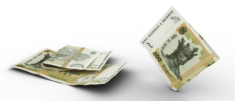Set of Moldovan leu note isolated on transparent background. 3d rendering png