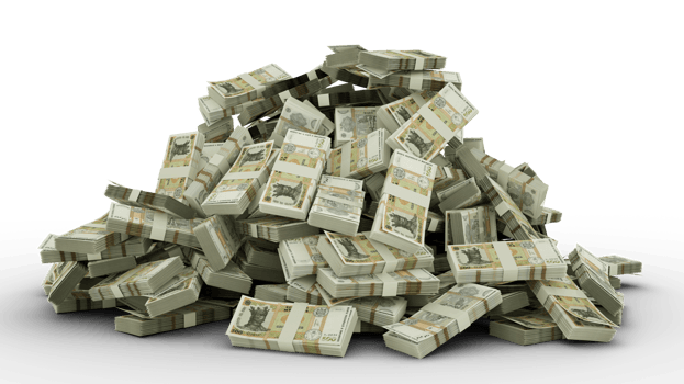 Big pile of Moldovan leu notes a lot of money over transparent background. 3d rendering of bundles of cash png
