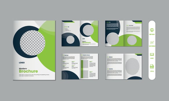 8 pages corporate modern brochure and company profile, magazine, portfolio template design vector