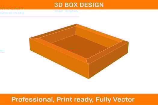 Double wall tray box, Trays with lid cover dieline template and 3D render vector