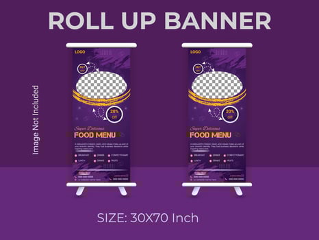 Restaurant food menu roll up banner template. vector food standee banner layout.