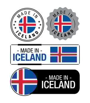 Set of Made in Iceland labels, logo, Iceland Flag, Iceland Product Emblem vector