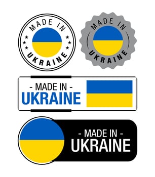 Set of Made in Ukraine labels, logo, Ukraine Flag, Ukraine Product Emblem vector