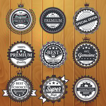 Premium quality, guarantee, genuine, badges vector illustration