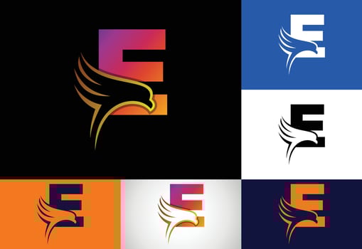 Initial E monogram letter with Eagle head negative space symbol. Creative Eagle head logo design vector