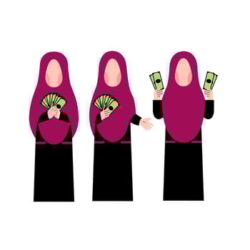 Set Of Hijab Woman Holding Money vector