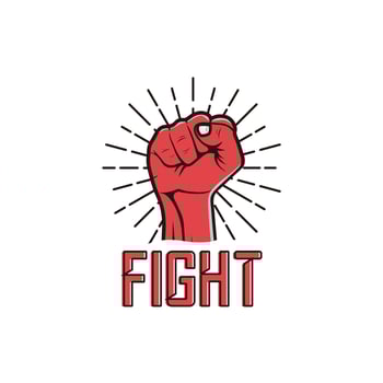 Raised hand with clenched fist sun brush vector illustration