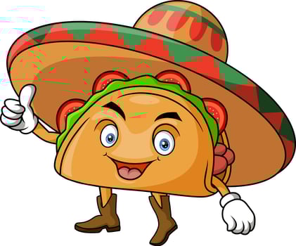 Cute taco cartoon giving thumb up vector