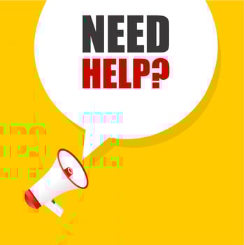 Need help speech bubble with megaphone icon. Need help. Flat vector. vector