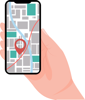 hand holding a mobile phone with a map display. mobile navigation. GPS navigation location. location map png