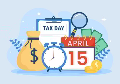 Tax Day Illustration with Clipboard Form, Clock, Calendar and Coins Money for Web Banner or Landing Page in Flat Cartoon Hand Drawn Templates vector