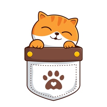 Cute Cat in Pocket - Tabby Orange White Pussy Cat Hide in Pouch vector