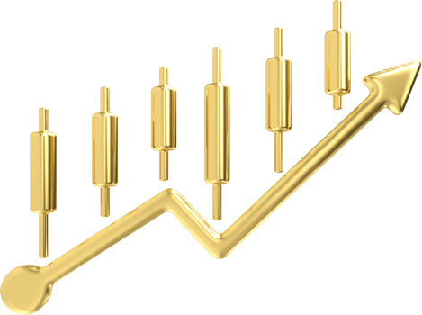Gold metal financial chart simple icon. 3d economic graph sign with arrow up trend. Stock exchange symbol. Business investment. Quality design elements png