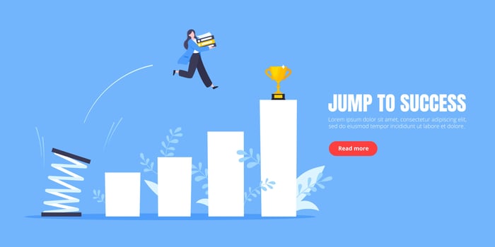 Springboard businessman high jump flat style design vector illustration concept.