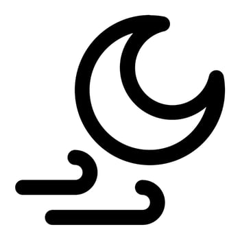 Crescent moon with wind in flat icon. Wind, night , windy, season, weather vector