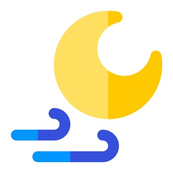 Crescent moon with wind in flat icon. Wind, night , windy, season, weather vector