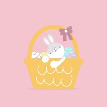 happy easter festival with animal pet bunny rabbit and egg, pastel color, flat vector illustration cartoon character