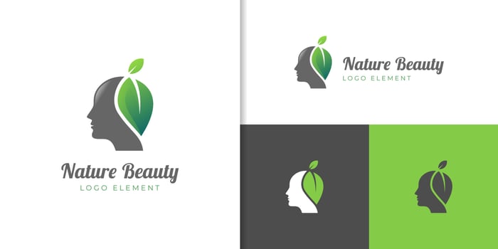 feminine luxury and nature Beauty woman with leaf hair salon gradient logo. nature cosmetic, skin care business logo vector