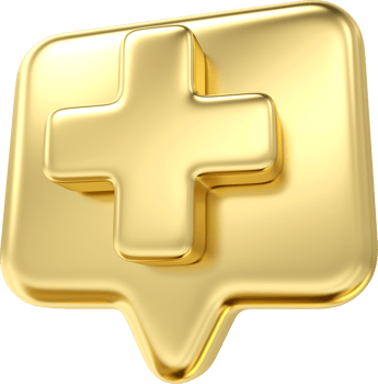 Gold plus with bubble sign icon. Cartoon icon of first aid and health care add minimal style. Medical drugs plus 3d symbol of emergency help. png