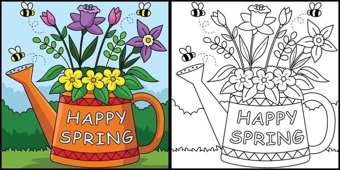 Happy Spring Flower Coloring Page Illustration vector