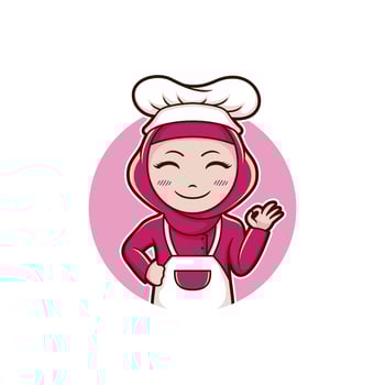 cute cartoon chef with hijab vector
