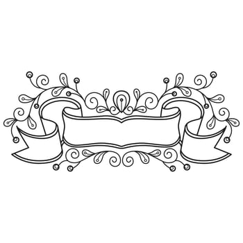 Bow label and leaf hand drawn for adult coloring book vector