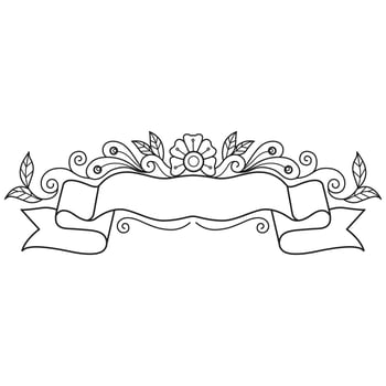 Ribbon label and flower hand drawn for adult coloring book vector