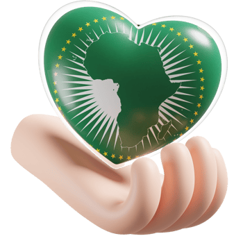 African Union flag with heart hand care realistic 3d textured png