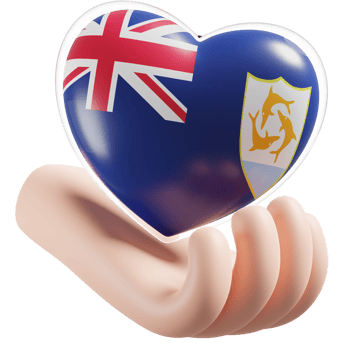 Anguilla flag with heart hand care realistic 3d textured png