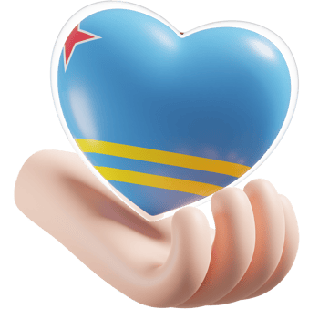 Aruba flag with heart hand care realistic 3d textured png