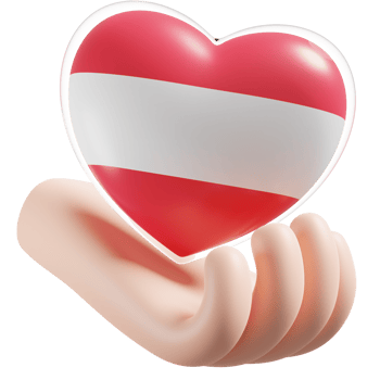 Austria flag with heart hand care realistic 3d textured png